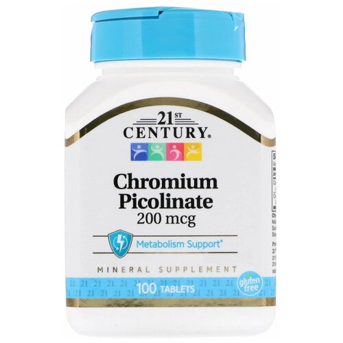 Таблетки 21st Century Chromium Picolinate 200 мкг, 80 г, 200 мкг, 100 шт.