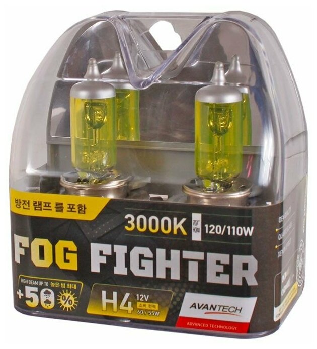 Лампа высокотемпературная FOG FIGHTER H4 12V 60/55W (120/110W) 3000K AB3004 AVANTECH 2 шт.