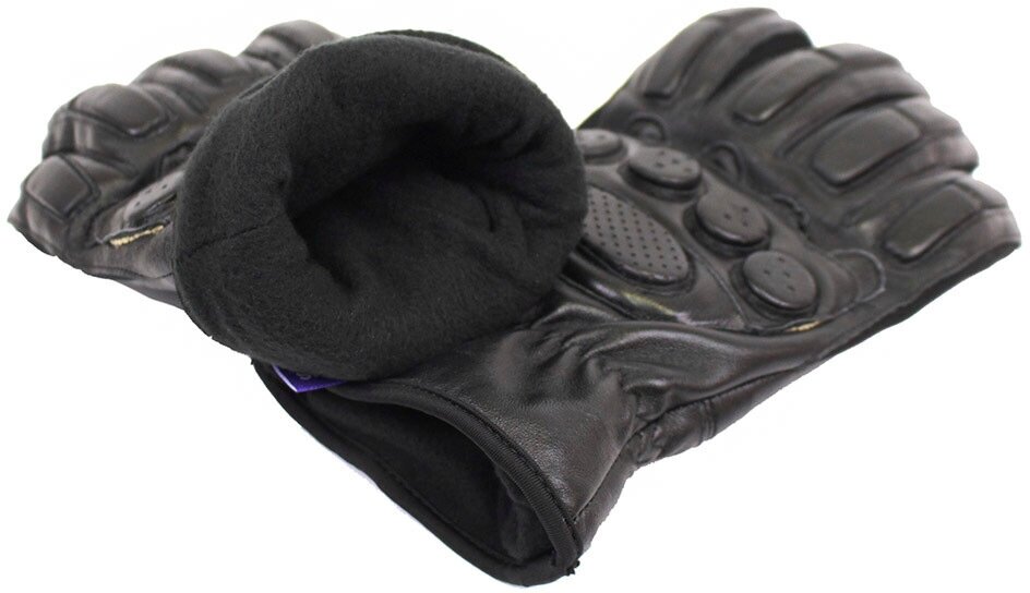 Перчатки автомобильные кожаные на флисе с защитой суставов цвет черный (размер: 12)