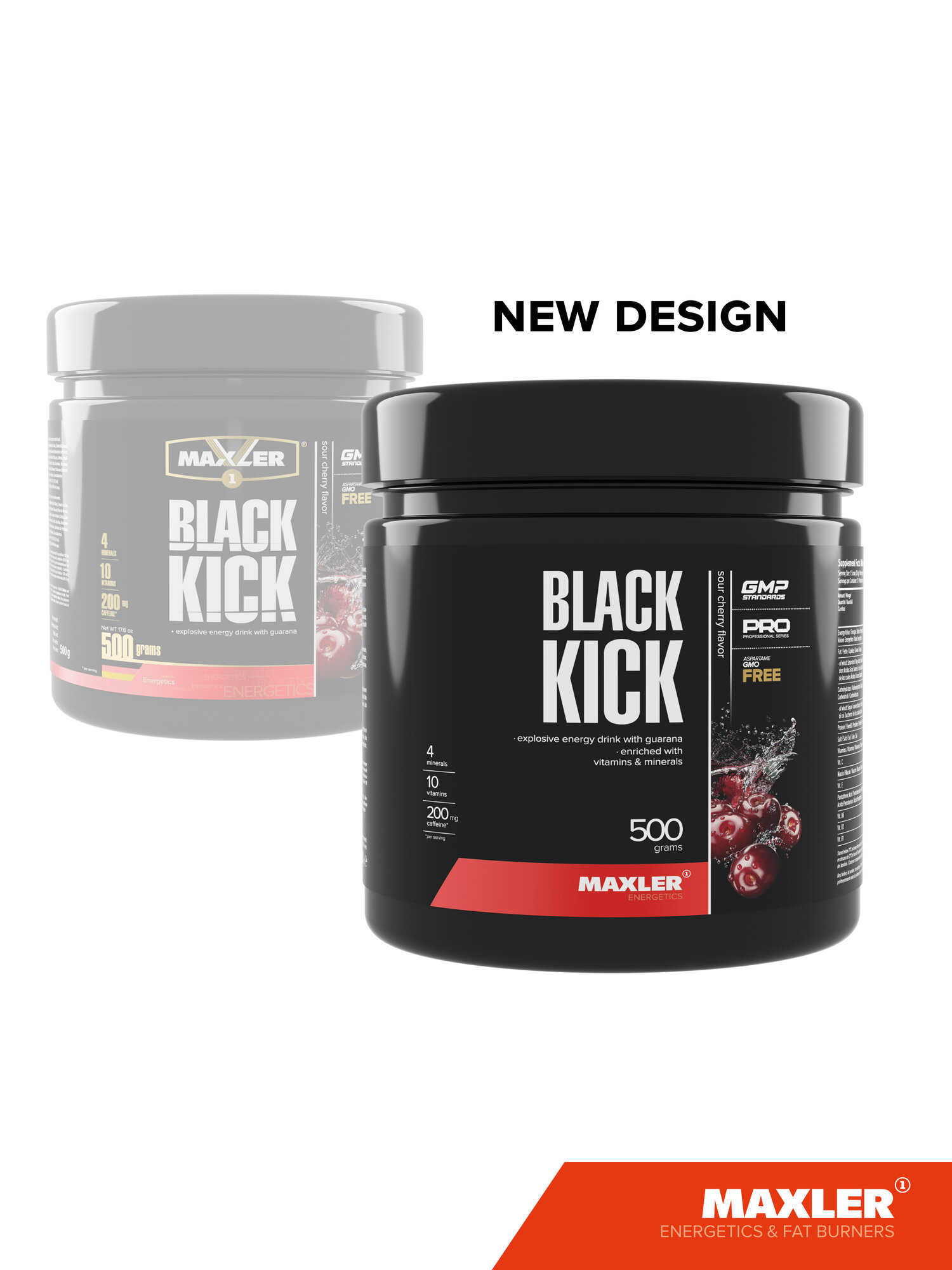 Энергетик с витаминами, гуараной и кофеином Maxler Black Kick, 500 г - Вишня — фото 1