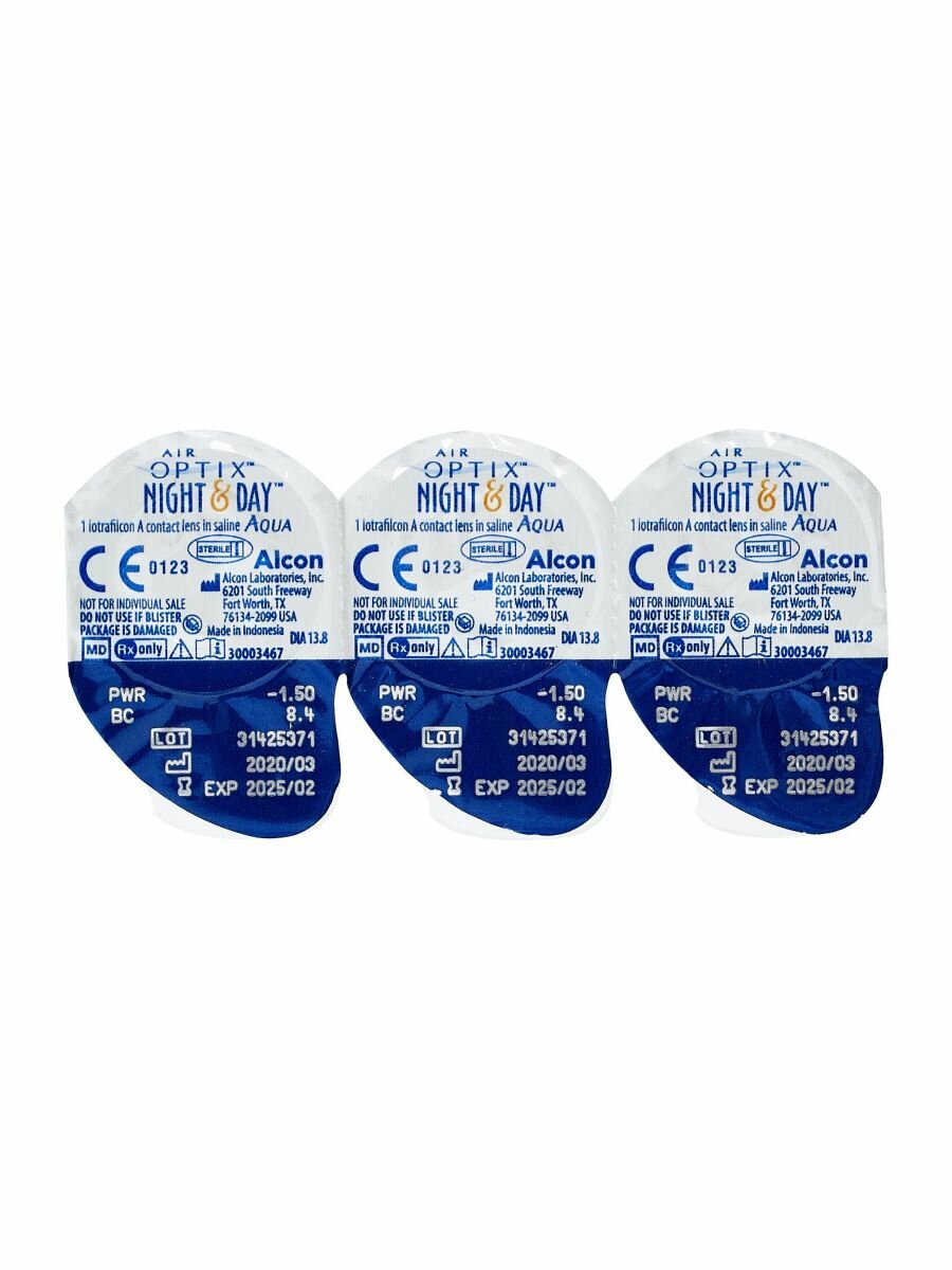 Контактные линзы на месяц Alcon Air Optix Night & Day Aqua, 3 шт. — фото 1