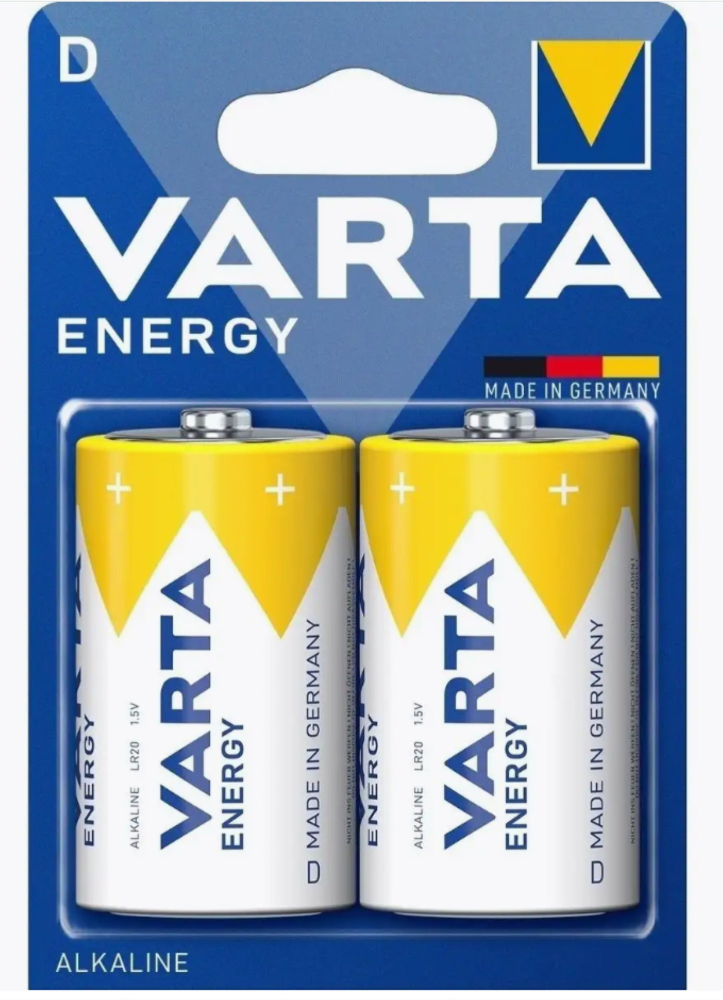 Батарейка VARTA ENERGY LR20 (D), 1.5 В, алкалиновая, 2 шт. в блистере