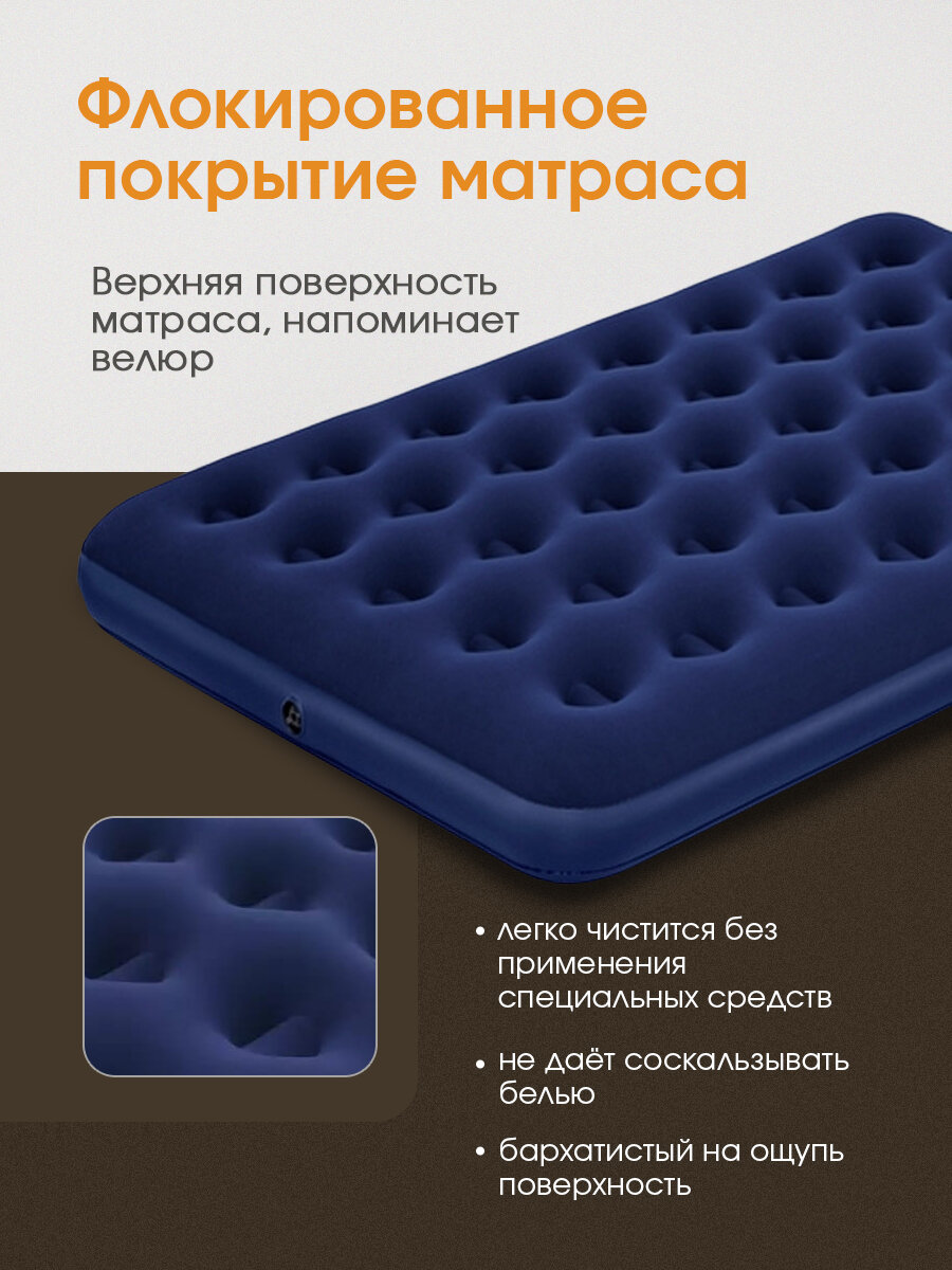 Матрас надувной Bestway 191х137х22 см, двухместный, флокированный, темно-синий — фото 1
