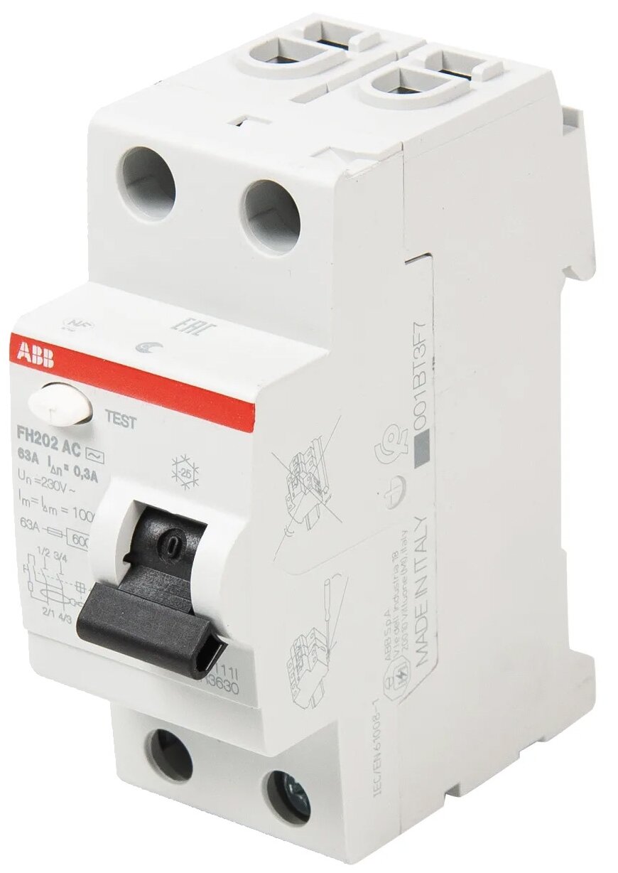 УЗО ABB 300 мА тип АС FH202, 63 А, 300 мА, 2 полюса