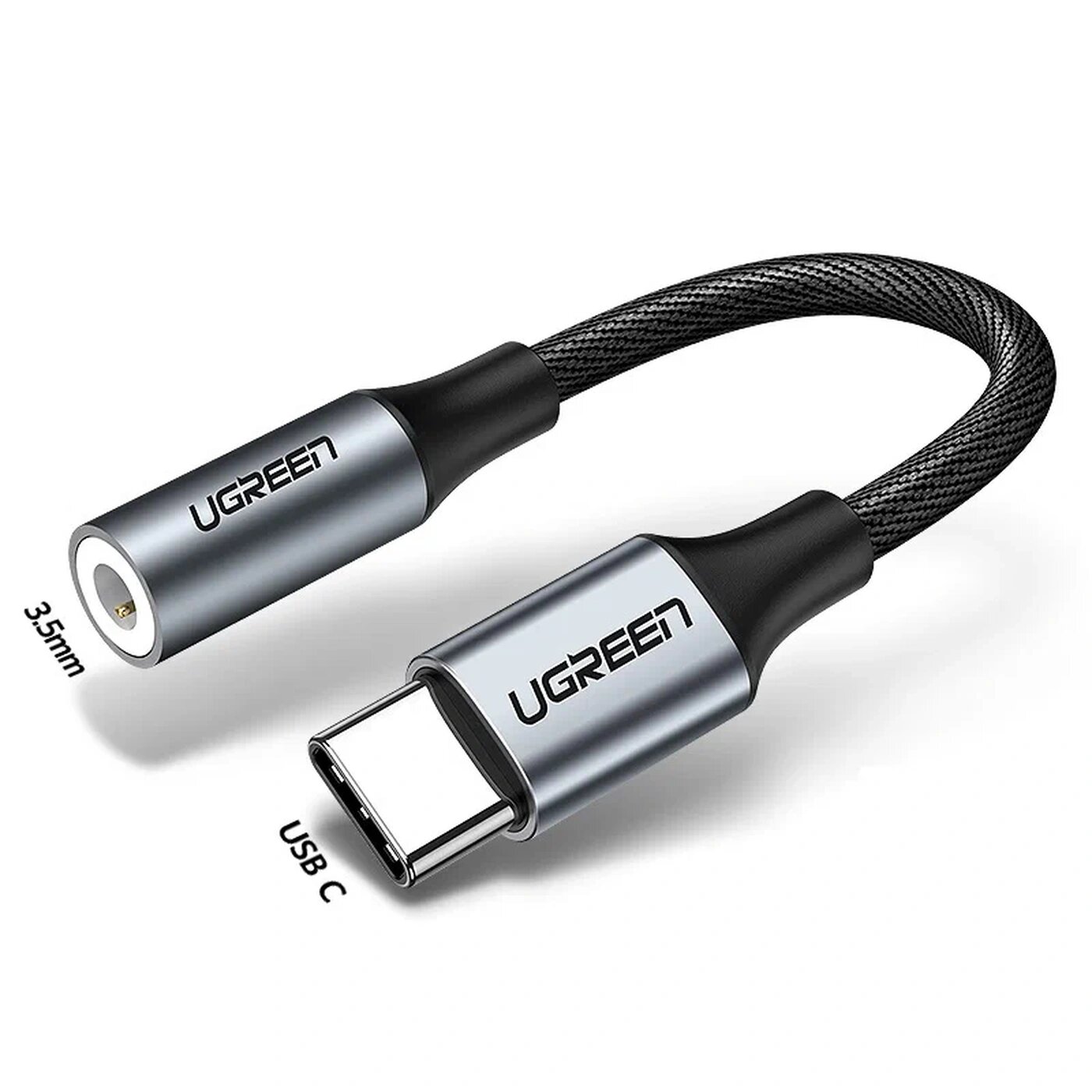 Кабель UGREEN AV142 (30632) USB Type C to 3.5mm Female Cable. Длина 10 см. Цвет: серый