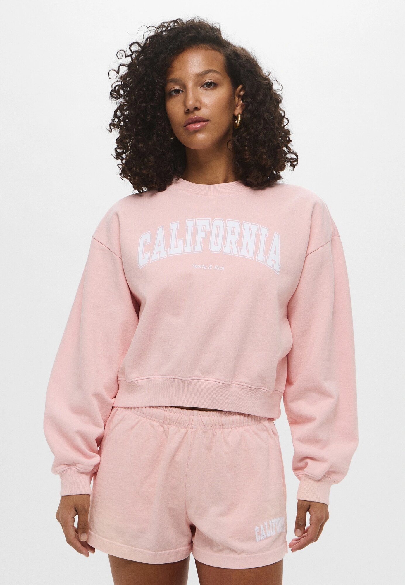 Свитшот спортивный Sporty & Rich CALIFORNIA CROPPED CREWNECK, размер 44, , розовый