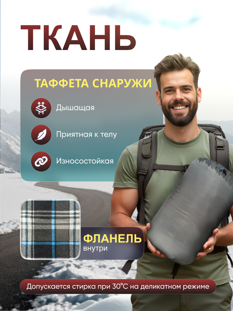 Спальный мешок Castra Reinir, синтетический наполнитель, трехсезонный, с капюшоном, серый — фото 1