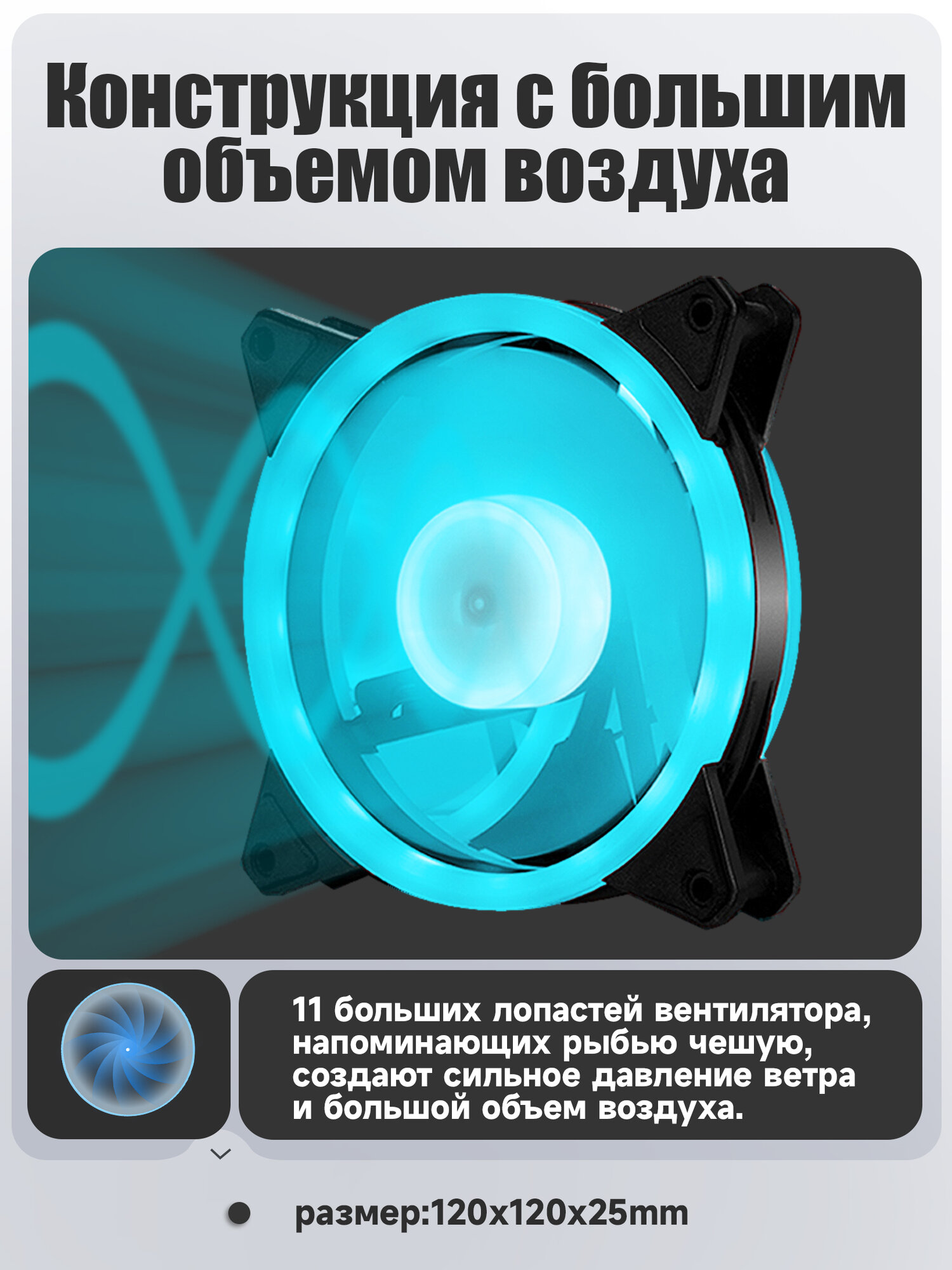 Вентилятор для корпуса компьютера *5 шт, RGB вентилятор для корпуса 120х120мм — фото 1
