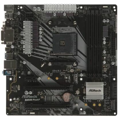 Материнская плата ASRock B450M Pro4-F (B450M Pro4-F) - AM4, AMD B450, 4xDDR4-2933 МГц, 1xPCI-Ex16, 2xM.2, Micro-ATX
