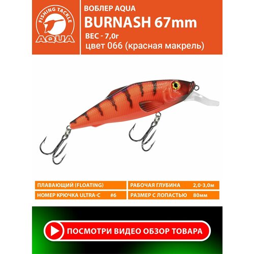 Воблер для рыбалки плавающий AQUA Burnash 67mm 7g заглубление от 2 до 3m цвет 066