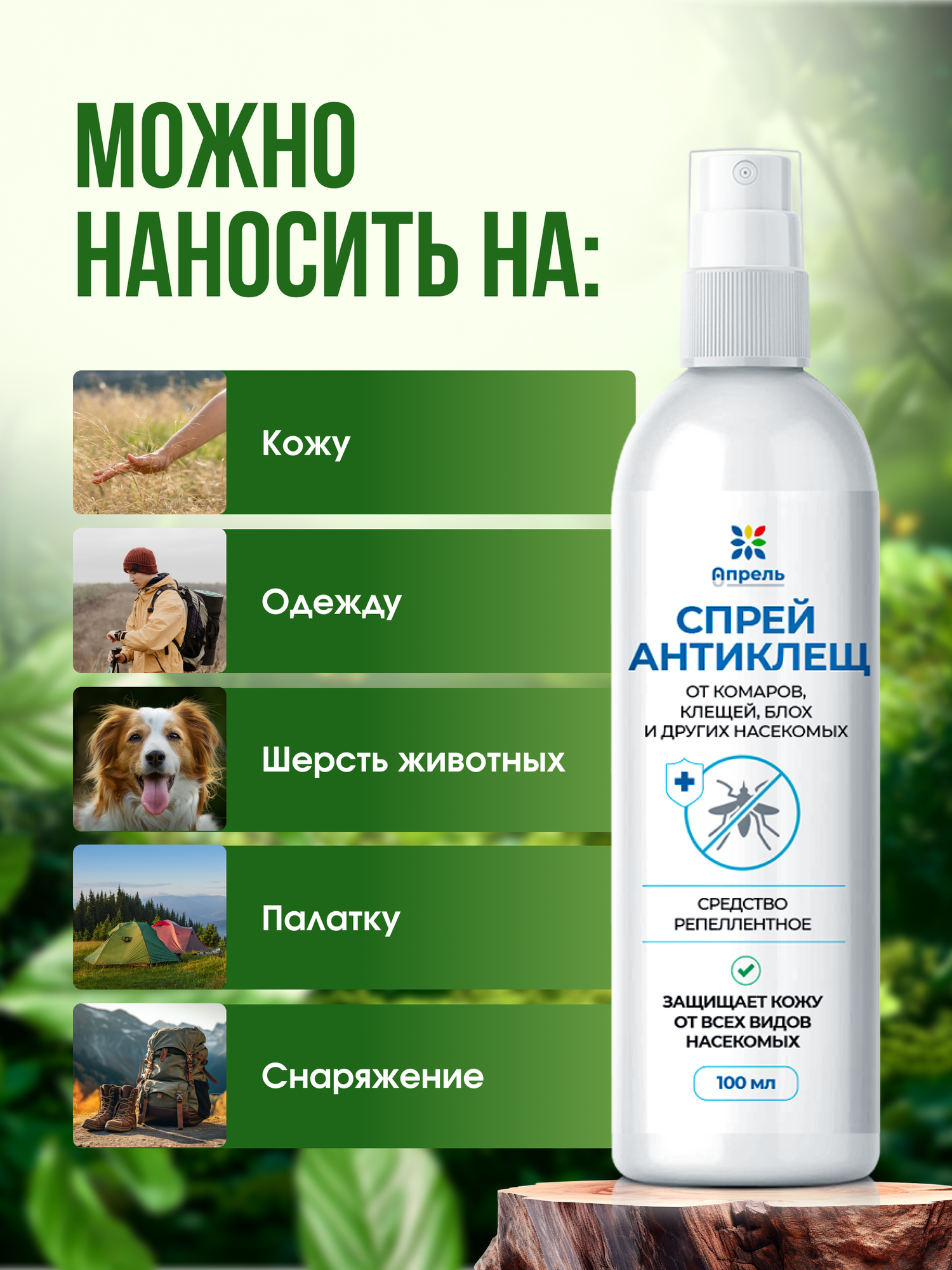 Репелленты Спрей антиклещ Опрель, от клещей, комаров, москитов, слепней, средство реппелентное, 100 мл