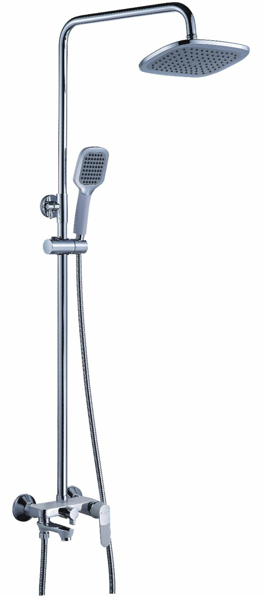 Душевая стойка Diadonna D87-335114W с коротким изливом, лейка на шланге, верхний душ, картридж 35 мм, хром с белым
