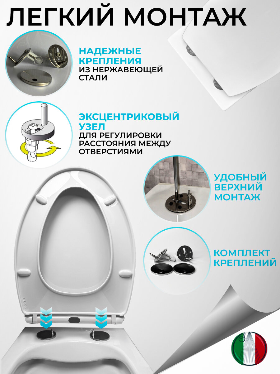 Сиденье для унитаза с крышкой-сиденьем, микролифтом, быстросъемное, овальной формы — фото 1