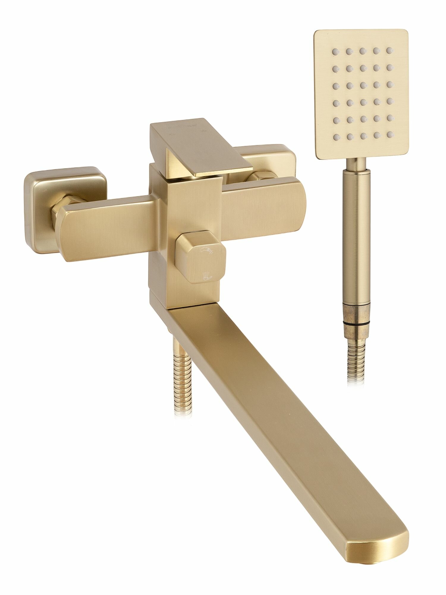 Смеситель для ванны с душем с длинным широким изливом 35 см цвет античная бронза