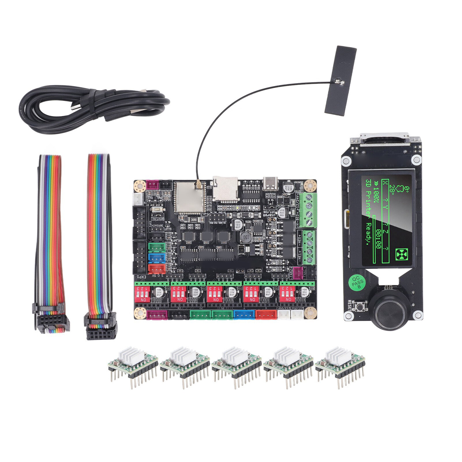 3D -принтер Motherboard Board с ЖК -экраном 5 A4988 Драйверы шаговых двигателей DC12 ~ 24 В