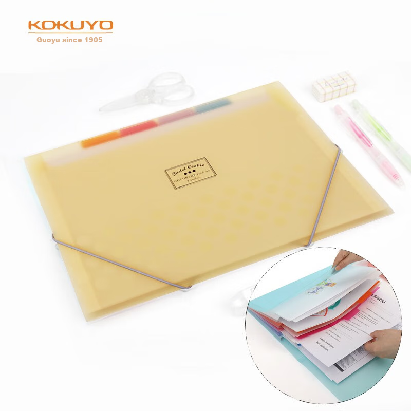 KOKUYO A4 Accordion File Folder, Light Color Cookie Style, Student Thin Document Folder with Elastic Band, 6 Layers 7 Pockets, Yellow 1 Piece, WSG-DFC70Y