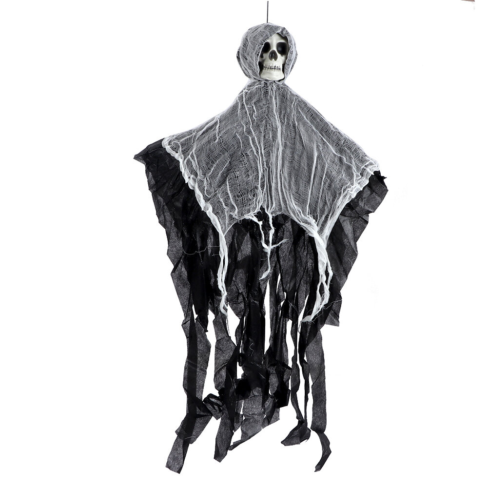 Halloween Hanging Ghost Hanger with Scarey Skull Face for Horror Door Wall DecorBlack