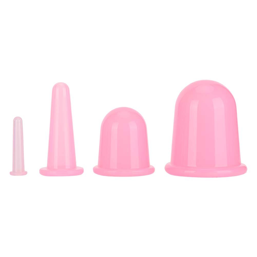 4Pcs Cupping Cup Vacuum Body Massage Helper Anti Cellulite Silicone Health Care ToolPink