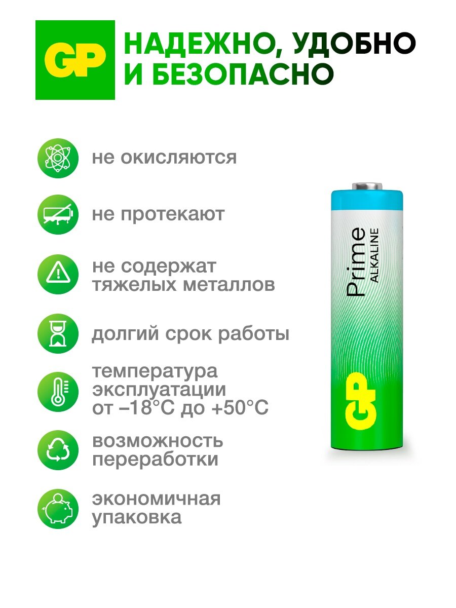 GP Батарейки АА пальчиковые алкалиновые Prime Alkaline, блистер 4 шт. — фото 1