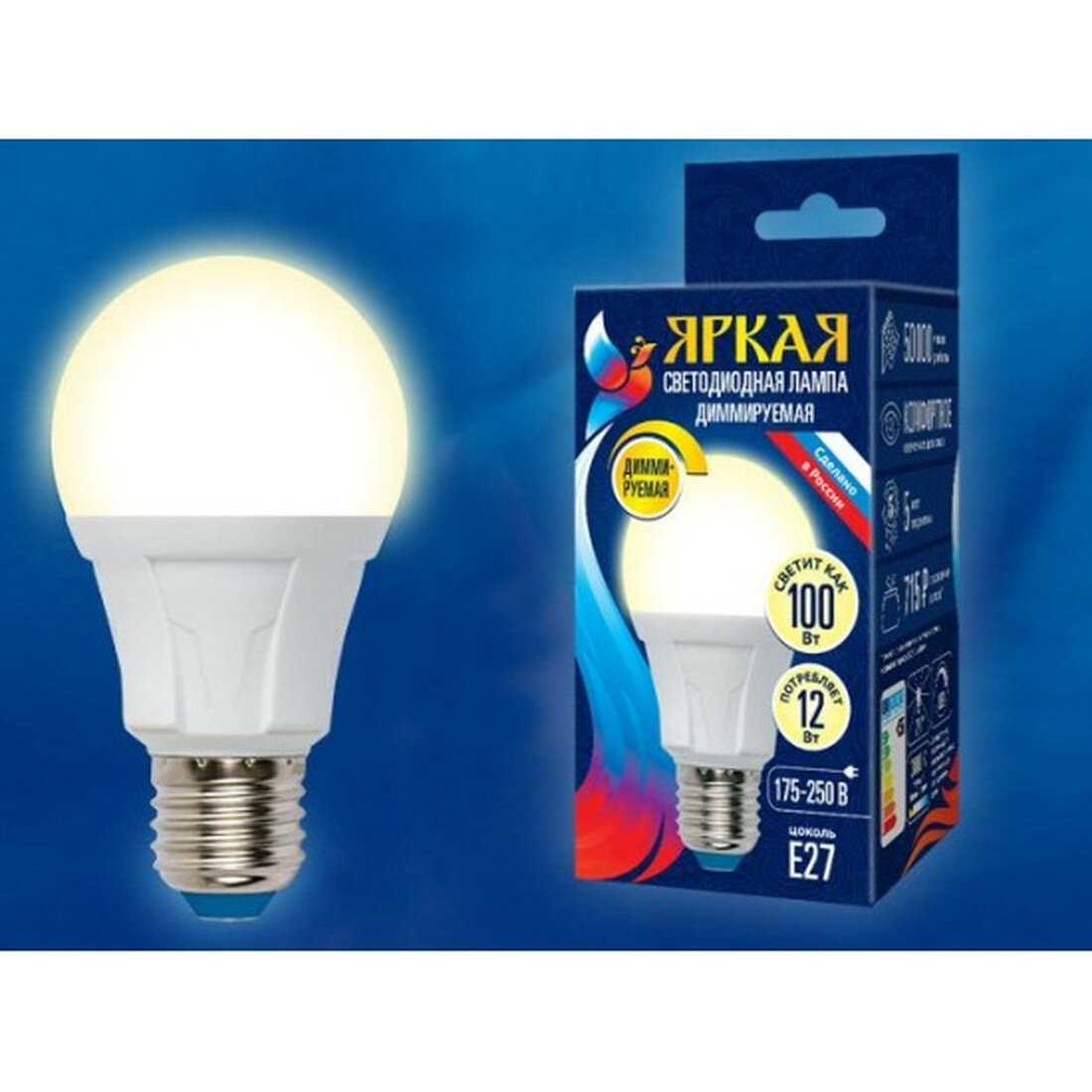 Светодиодная лампа Uniel LED-A60 12W/3000K/E27/FR/DIM PLP01WH диммируемая