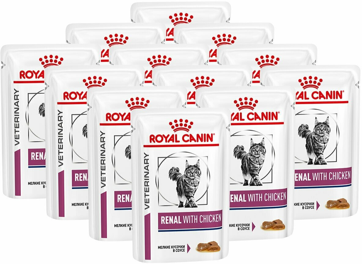 Корм для кошек Royal Canin Renal при проблемах с почками с курицей 12 шт. х 85 г (кусочки в соусе)