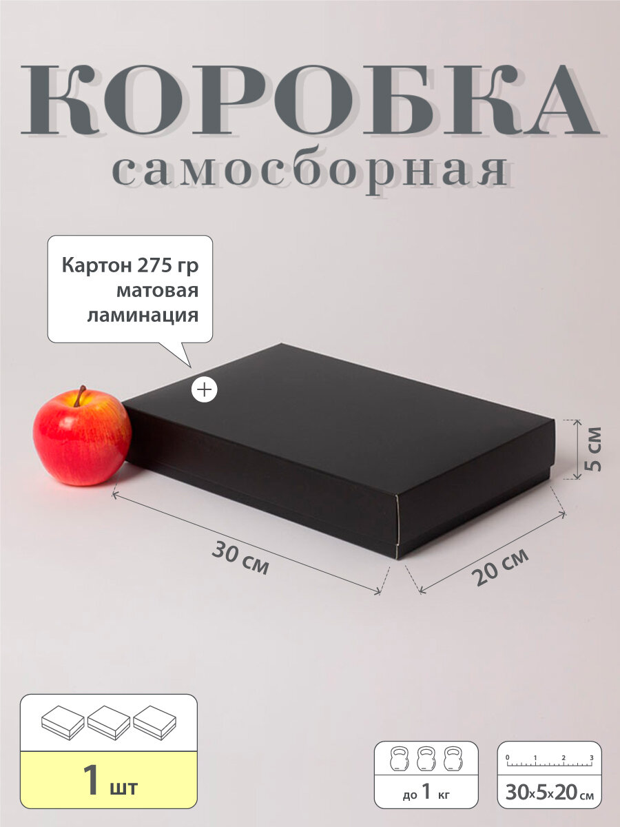 Коробка 30x5x20 чёрный картон крышка-дно 1шт