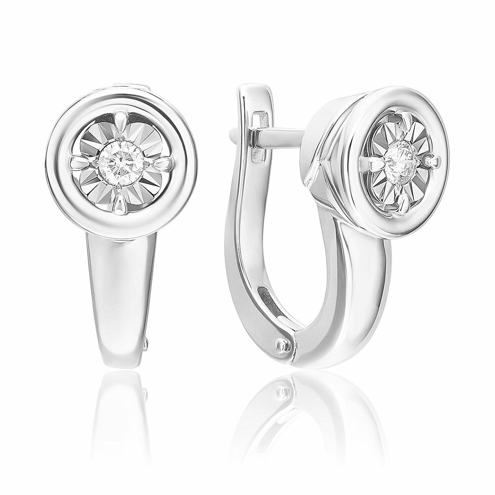 Серьги PLATINA, белое золото, 585 проба, родирование, бриллиант, , белый