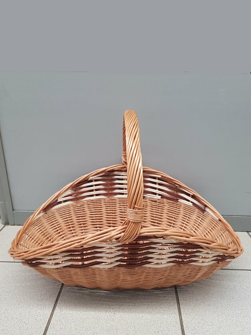 Плетеная корзина с ручкой Лодочка из ивовой лозы размер L / Длина - 53 - 58 см; овальная коричневая