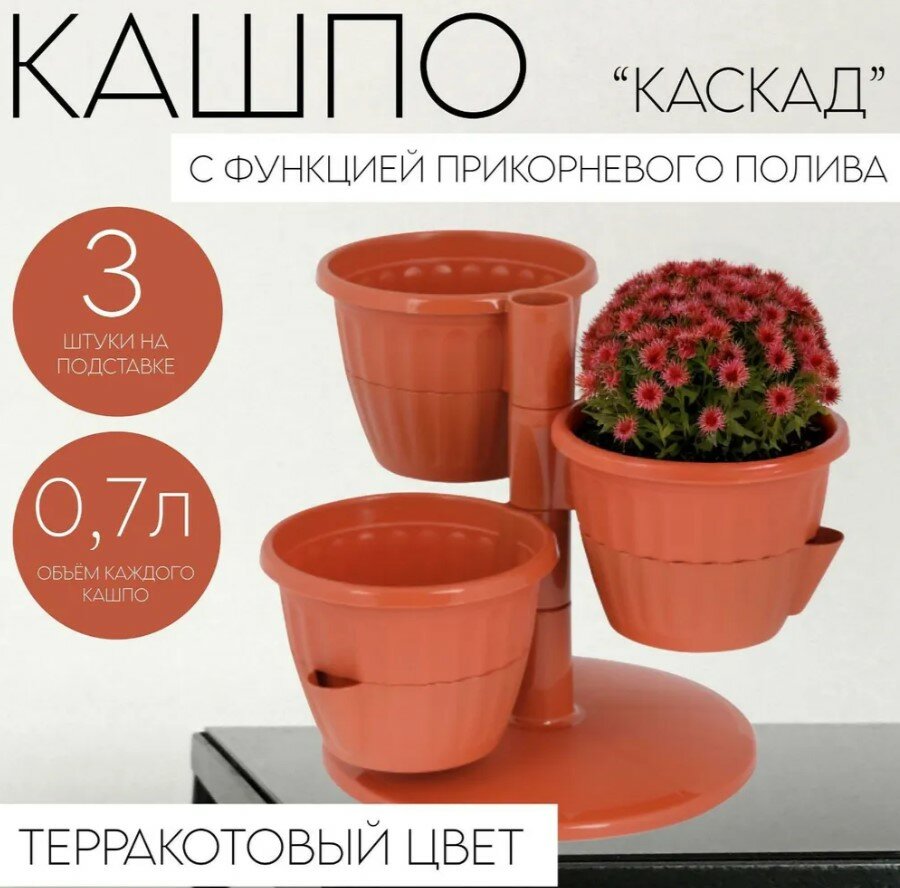 Горшок Альтернатива "Каскад", напольный, терракотовый, с поддоном, пластик, 3шт