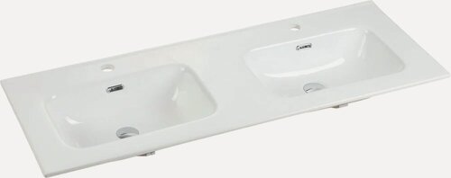 Изображение товара Мебельная раковина Ceramicanova Element CN7004 121 накладная, встраиваемая, двойная, фарфоровая, на 2 смесителя, со встроенным сливом-переливом, белая, раковина для ванной, прямоугольная