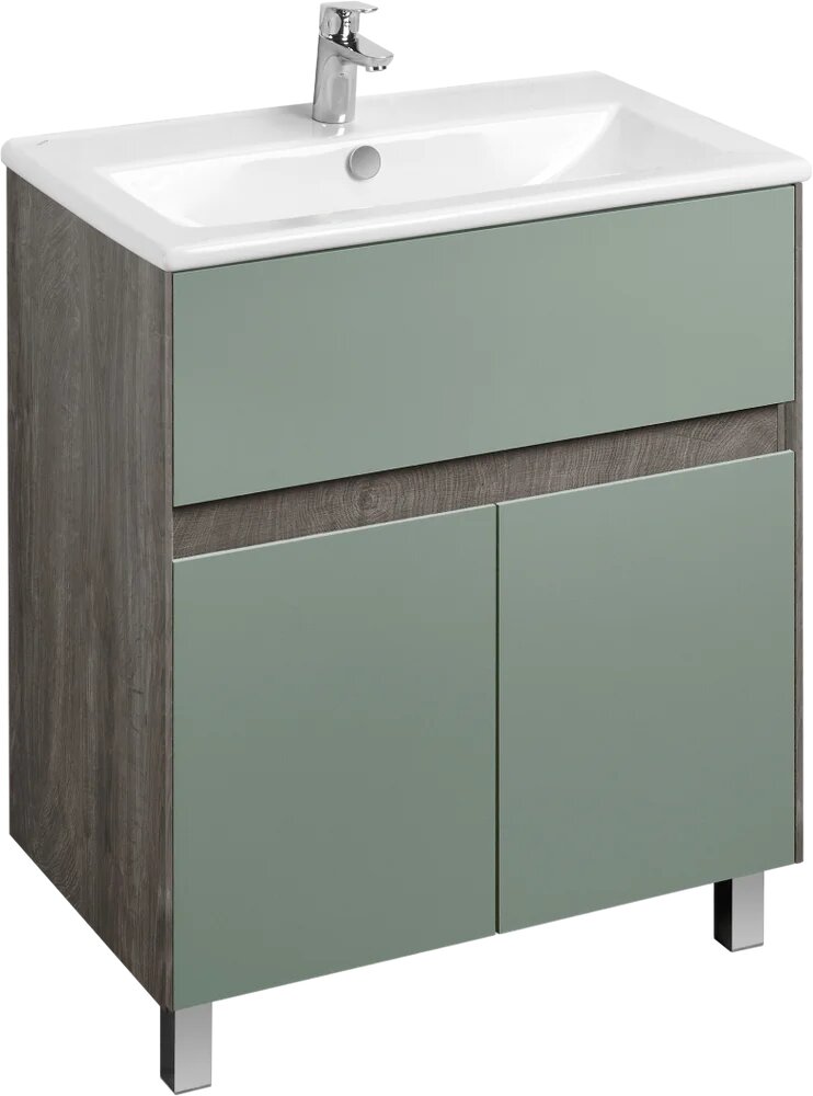 Тумба с раковиной AQUATON Форест 75 75 см с ящиками прямоугольная в современном стиле зеленая голубая из фарфора