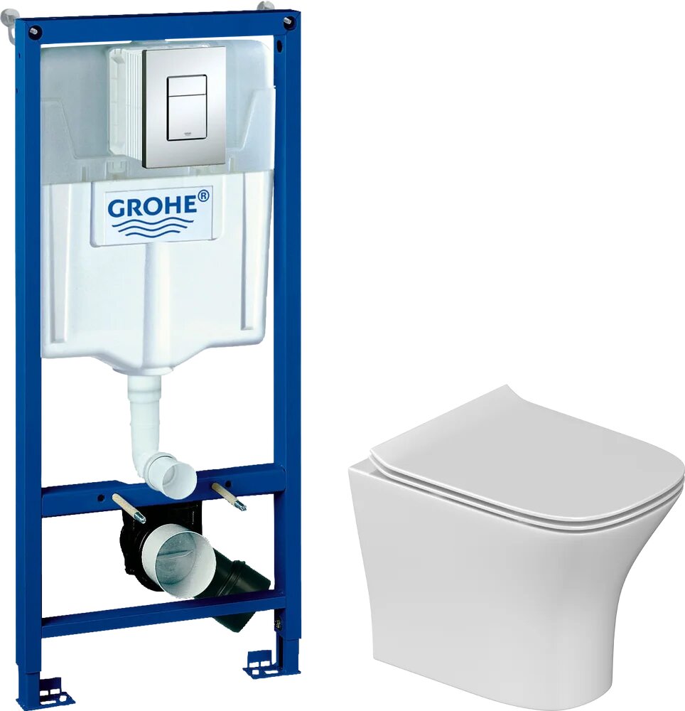Комплект 2 в 1 Унитаз подвесной STWORKI Олланд S01401WH / Инсталляция с кнопкой Grohe Rapid SL 38772001