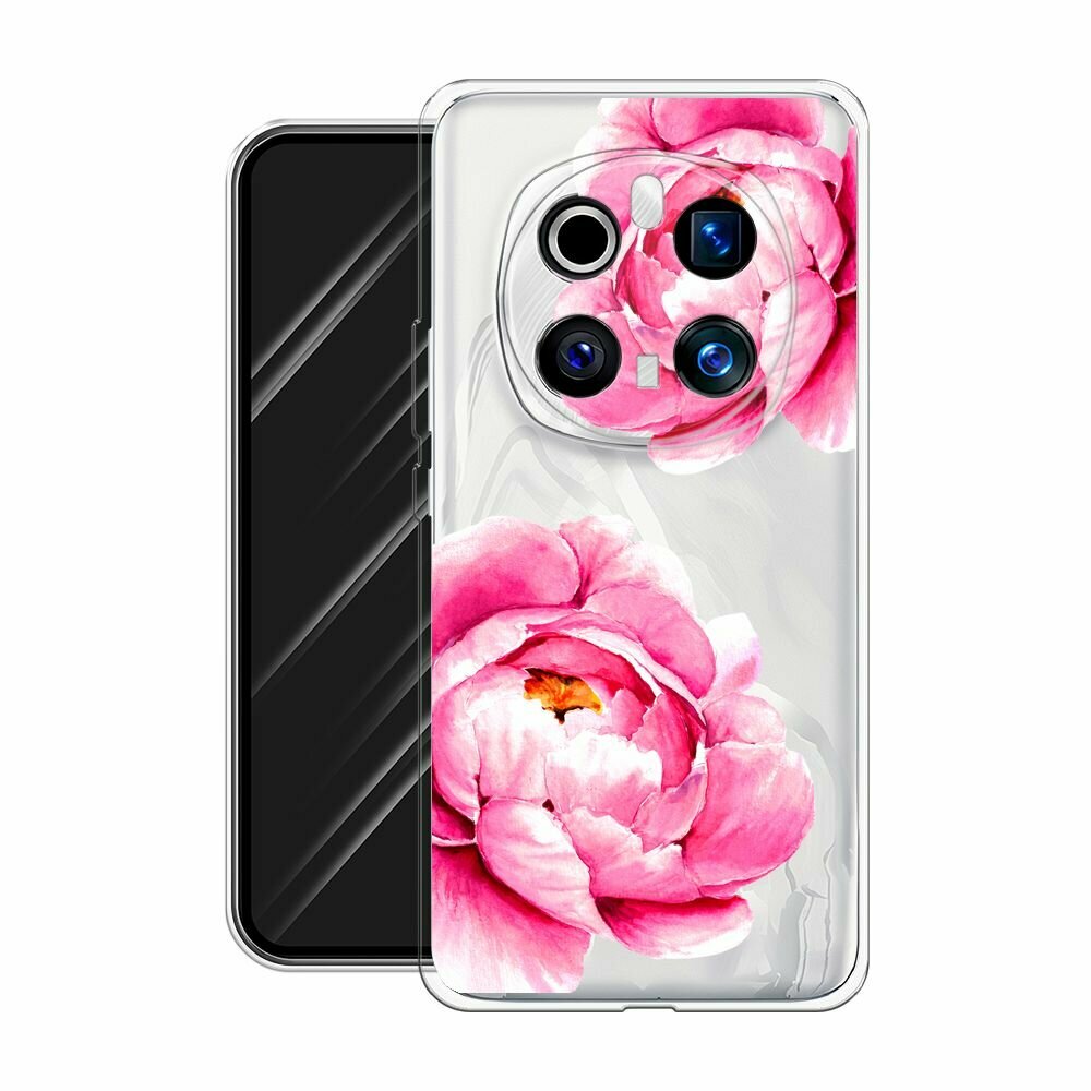Чехол на Honor Magic 7 Pro / Хонор Мэджик 7 Про с принтом "Open peonies", прозрачный — фото 1