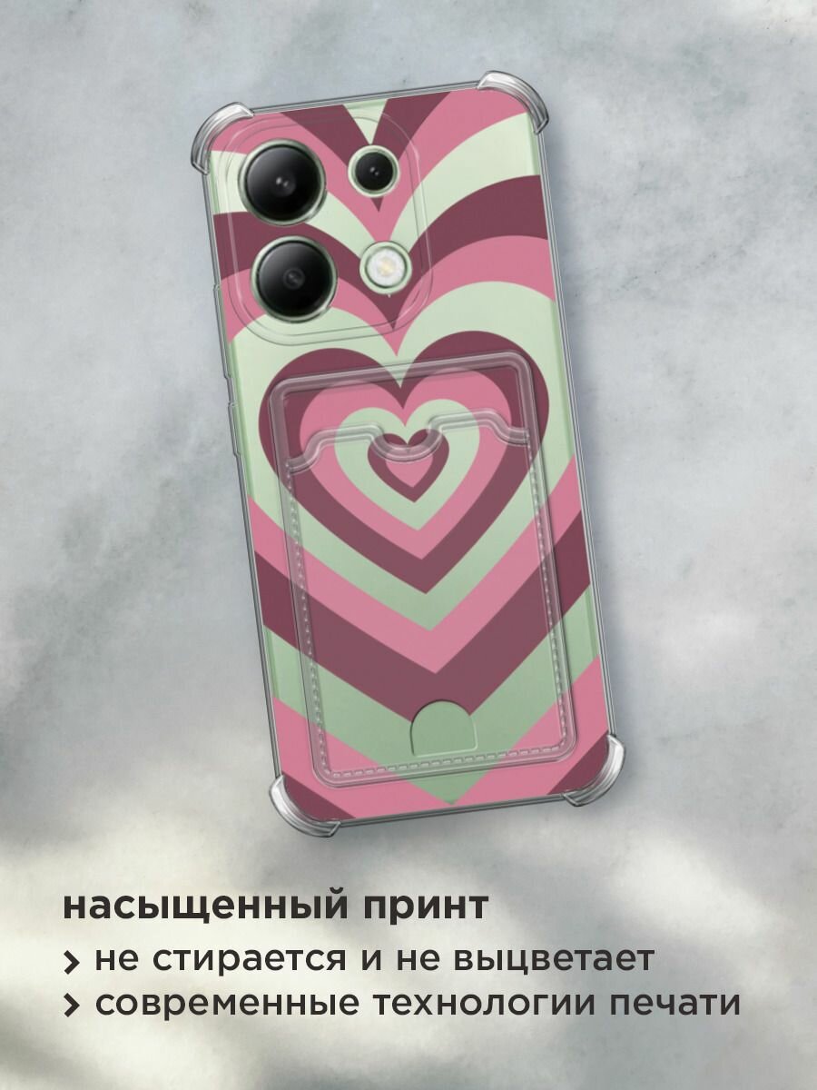 Чехол на Xiaomi Redmi Note 13 4G (Global) (Сяоми Редми Нот 13 4G) с картой и принтом "Гипнотическое сердце 2" — фото 1