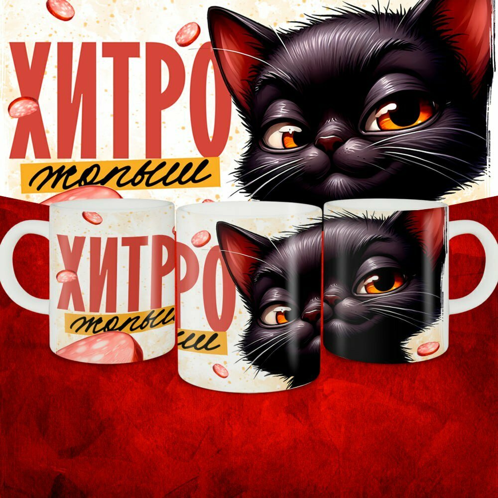 Кружка с приколом керамическая в подарок. Смешной принт "Хитрый котик" 330 мл, 1 шт