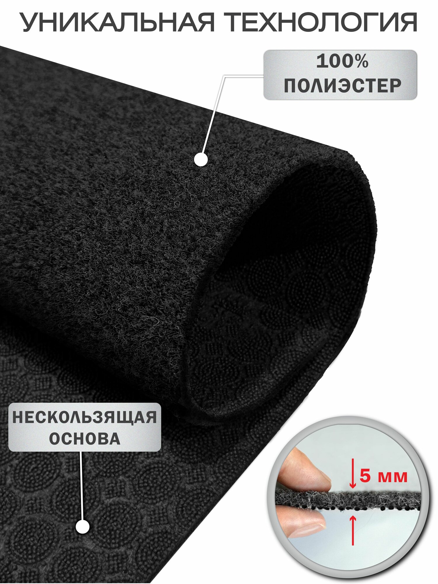 Icarpet практик Коврик придверный вырезной 60х120 черный, противоскользящий влаговпитывающий для прихожей, в коридор — фото 1