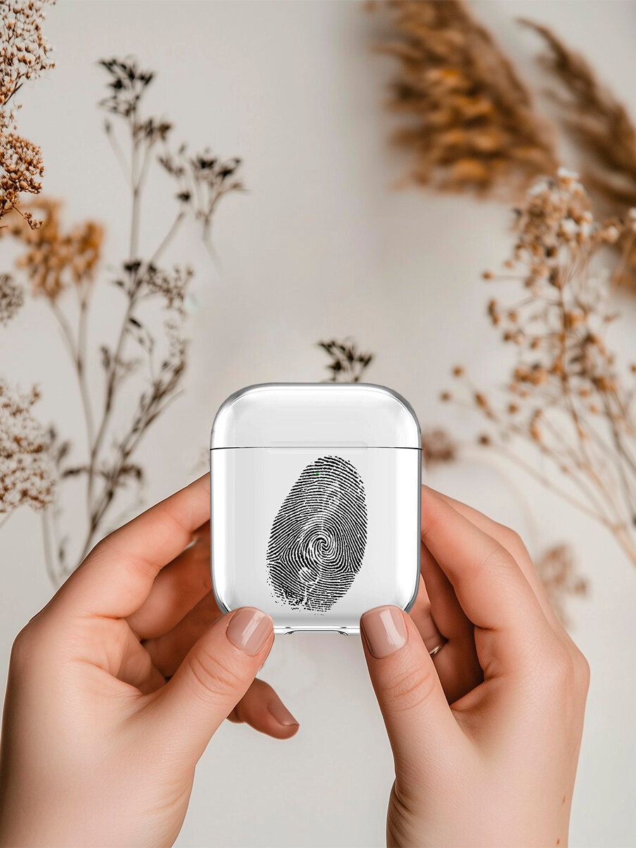 Прозрачный чехол для наушников Apple Airpods 1 / 2 с 3D принтом "Fingerprint" — фото 1