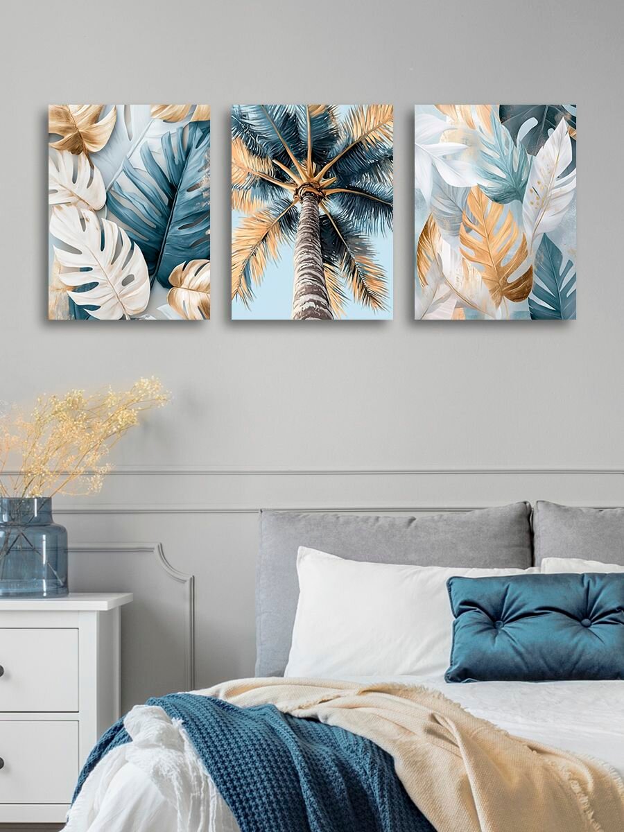 Комплект картин на холсте LOFTime 3 шт 30Х40 Абстракция тропические листья син зол К-1631-3040