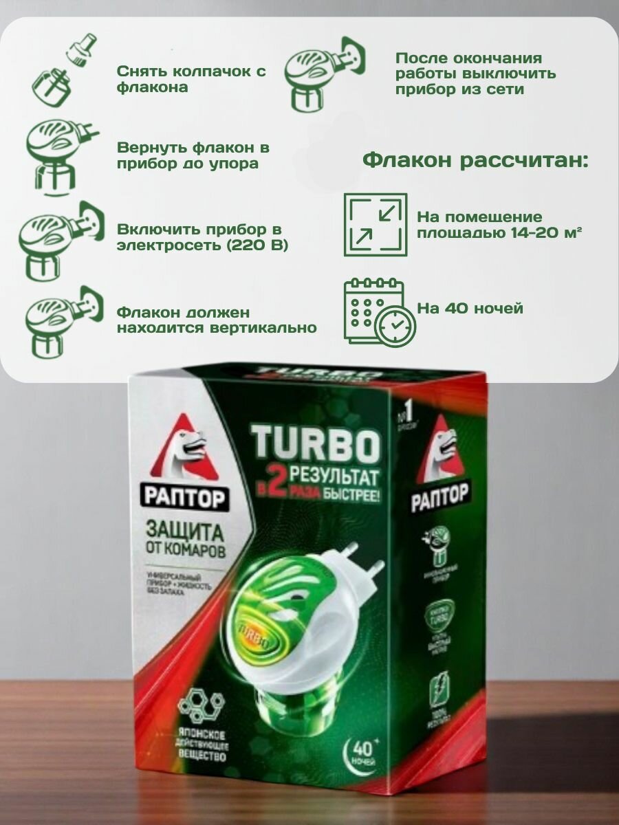 Раптор Turbo от комаров комплект фумигатор+жидкость 40 ночей