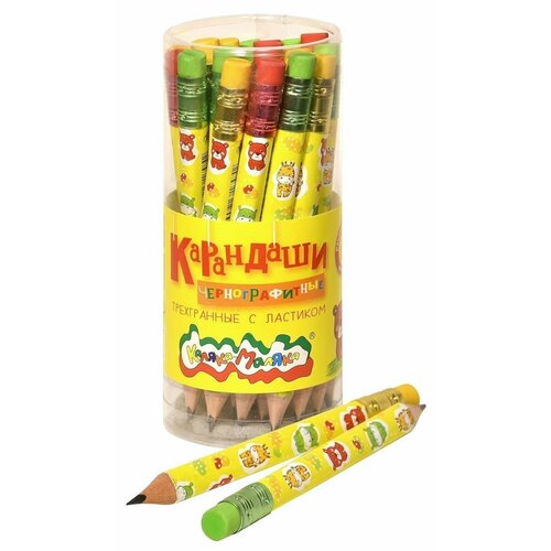 Карандаш чернографитный Джамбо трехгранный НВ с ластиком 135мм 159₽