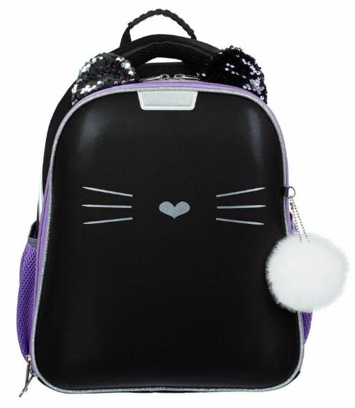Ранец Комус Класс №1 School Kitty Black анатомический черный экокожа с двумя отделениями