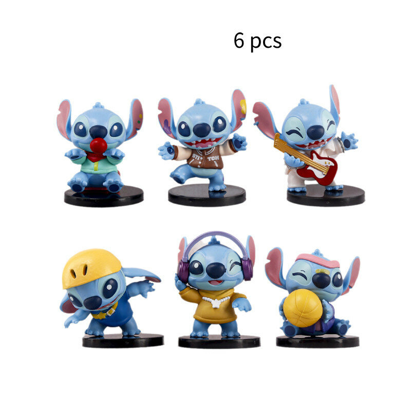 Милая коллекция фигурок из ПВХ «Стич» для музыкальной вечеринки (6 штук) для любителей аниме