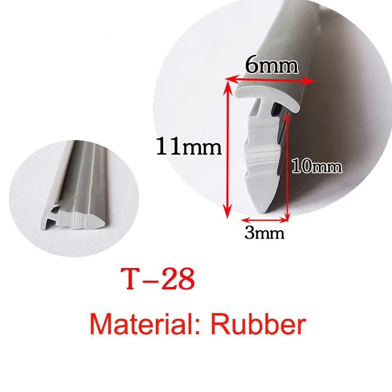 Силиконовый уплотнитель для дверей и окон T-28 6x11mm 1M