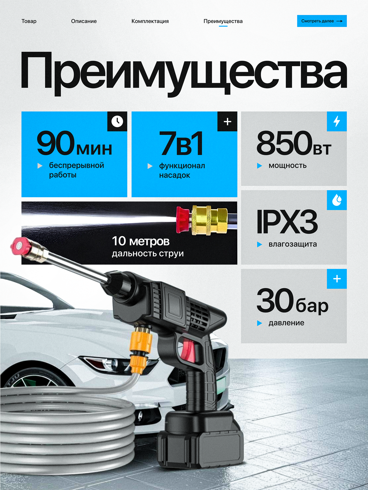 Мойка высокого давления аккумуляторная для автомобиля и мойки сплитов с двумя аккумуляторами — фото 1