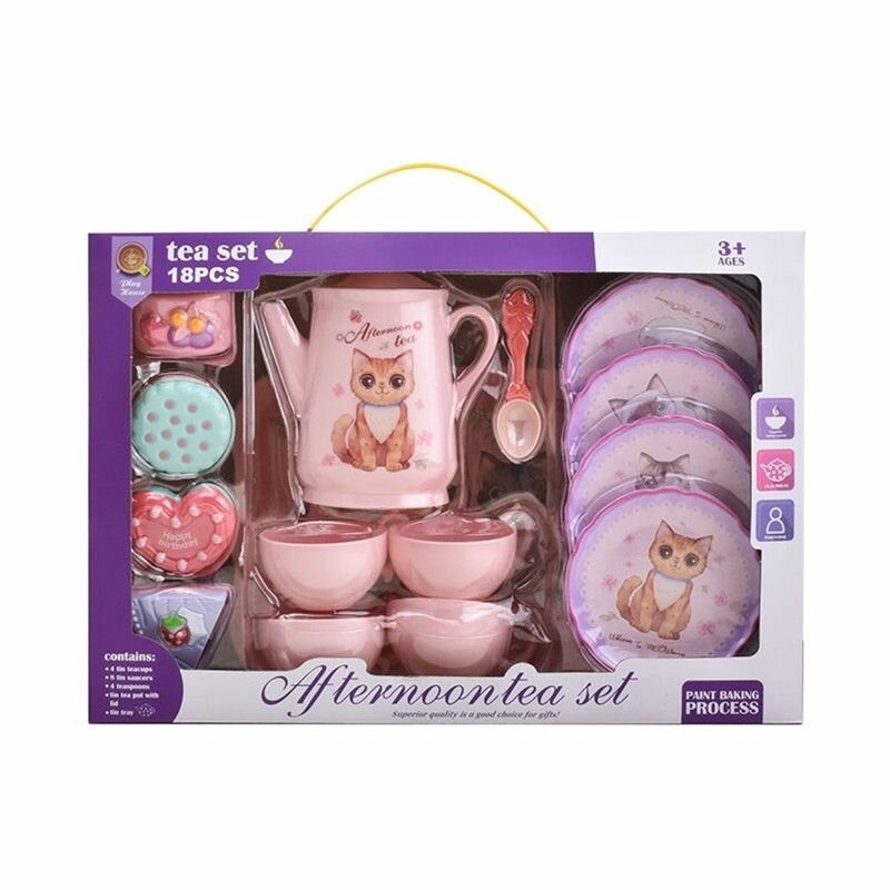 Игровой чайный набор КНР Afternoon tea set, коты, 18 пластиковых предметов, в коробке