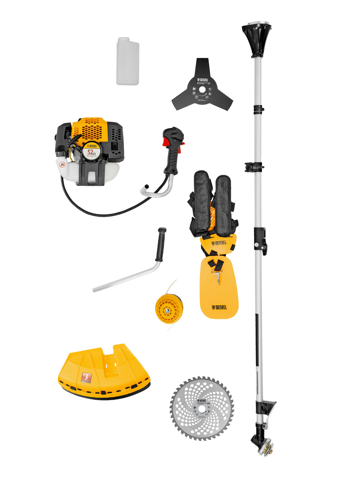 Триммер бензиновый DGT-520S, 52см3, 3 л.с., разъемная штанга, состоит из 2 частей// Denzel