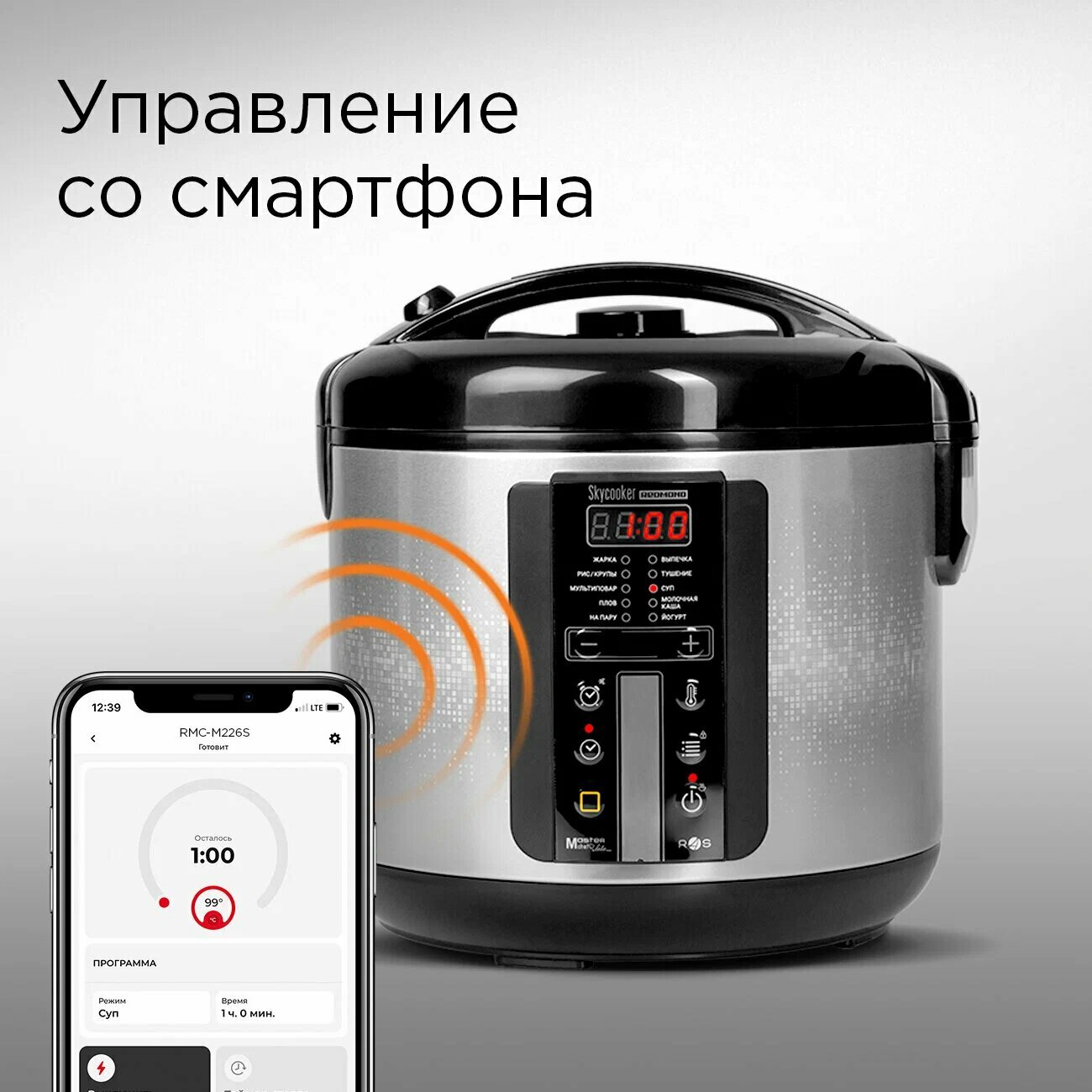 Мультиварка Redmond SkyCooker RMC-M226S, 5л, серебристая, мощность 860Вт, управление механическое