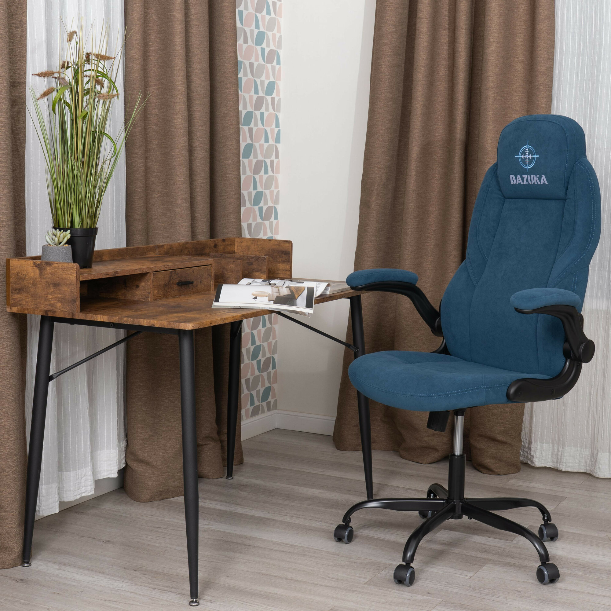 Кресло компьютерное игровое TetChair BAZUKA metalBL, велюр, синий