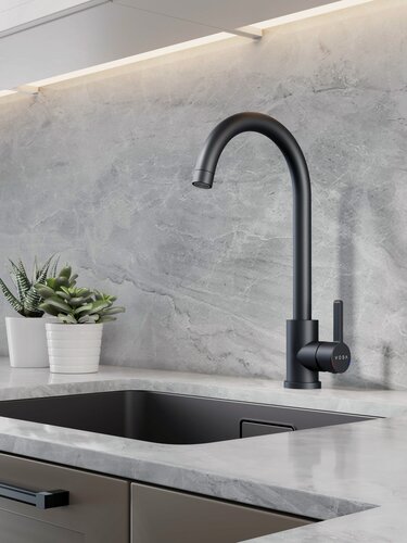 Изображение товара Смеситель для кухни из нержавеющей стали высокий черный / гарантия 5 лет / коллекция Kitchen