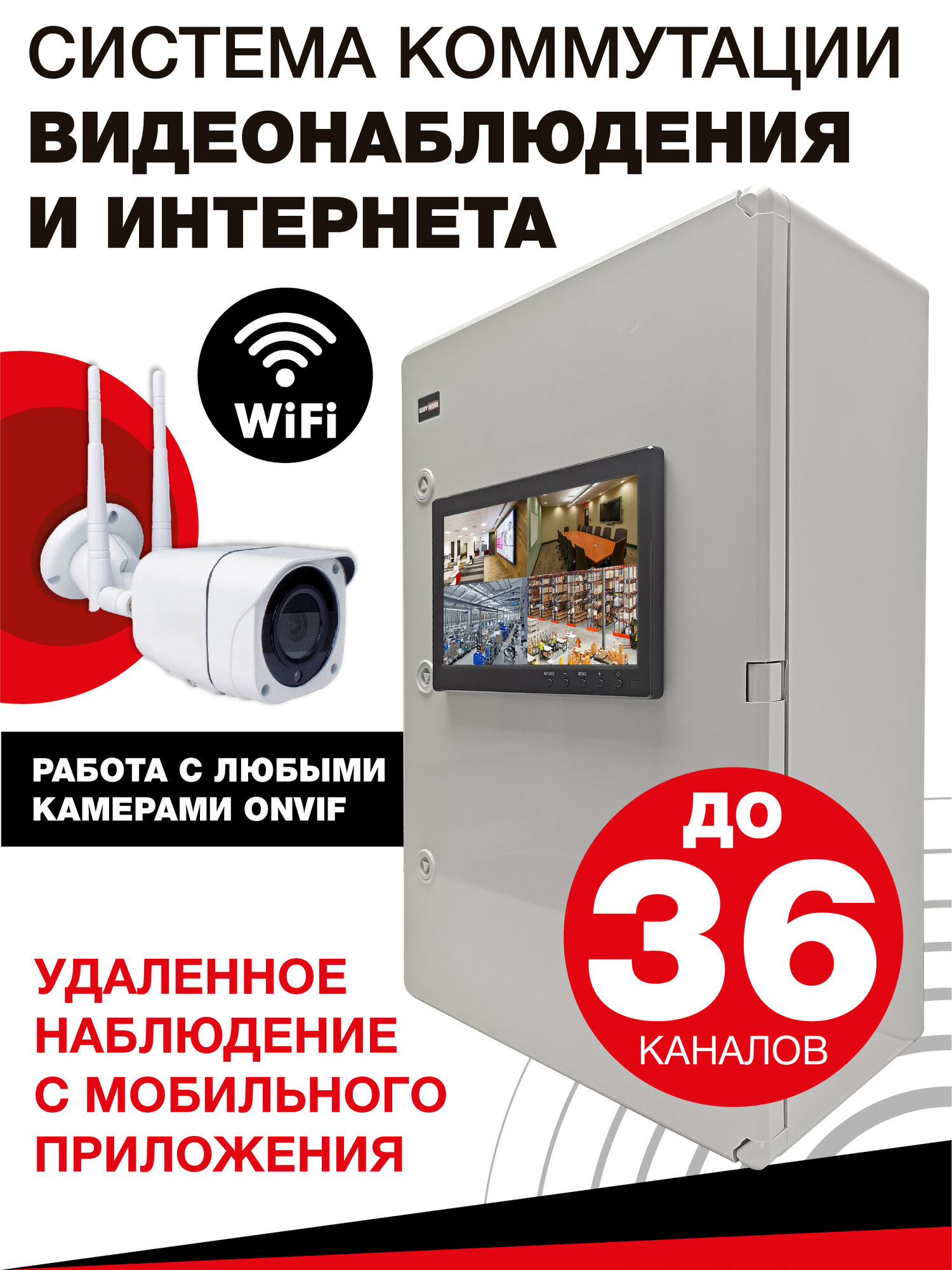Шкаф видеонаблюдения под ключ,16 каналов, Удалённый доступ, поддержка любых ONVIF-камер, SMART-Управление